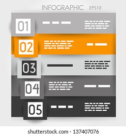 orange infographic five options in big squares. infographic concept.