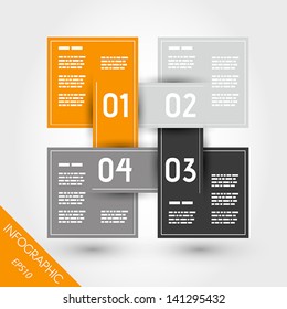 orange infographic four linked squares. infographic concept.