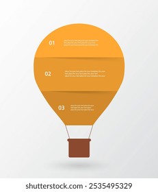 Plantilla de infografía naranja con 3 pasos, opciones, partes o procesos. Concepto de globo.