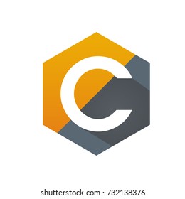 Orange Initial C Hexagon Vector Logo