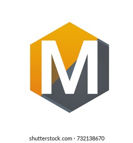 Orange Initial M Hexagon Vector Logo