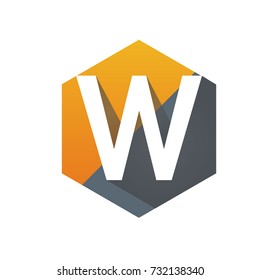 Orange Initial W Hexagon Vector Logo