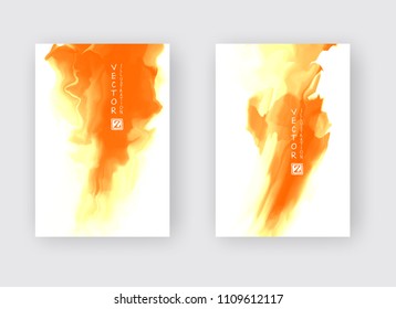 Orange ink brush stroke on white background. Japanese style. Vector illustration of grunge stains