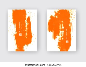 Orange ink brush stroke on white background. Japanese style. Vector illustration of grunge stains