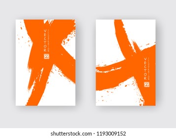 Orange ink brush stroke on white background. Japanese style. Vector illustration of grunge stains