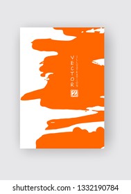 Orange ink brush stroke on white background. Japanese style. Vector illustration of grunge stains