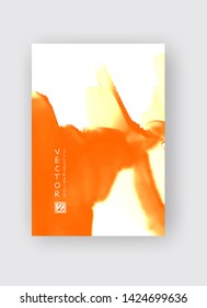 Orange ink brush stroke on white background. Japanese style. Vector illustration of grunge stains