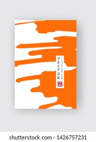 Orange ink brush stroke on white background. Japanese style. Vector illustration of grunge stains