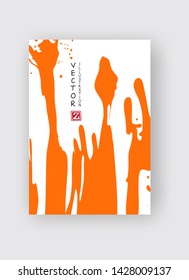 Orange ink brush stroke on white background. Japanese style. Vector illustration of grunge stains