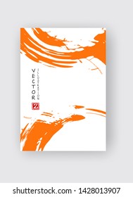 Orange ink brush stroke on white background. Japanese style. Vector illustration of grunge stains