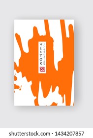Orange ink brush stroke on white background. Japanese style. Vector illustration of grunge stains