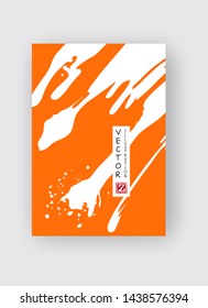 Orange ink brush stroke on white background. Japanese style. Vector illustration of grunge stains