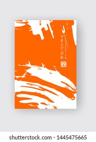 Orange ink brush stroke on white background. Japanese style. Vector illustration of grunge stains