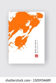 Orange ink brush stroke on white background. Japanese style. Vector illustration of grunge stains