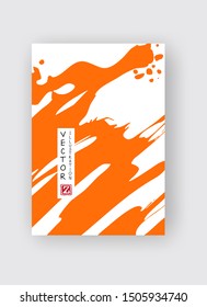 Orange ink brush stroke on white background. Japanese style. Vector illustration of grunge stains
