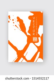 Orange ink brush stroke on white background. Japanese style. Vector illustration of grunge stains
