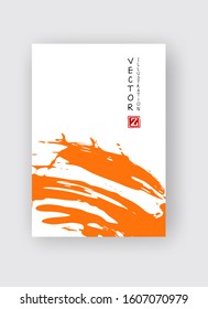 Orange ink brush stroke on white background. Japanese style. Vector illustration of grunge stains