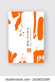 Orange ink brush stroke on white background. Japanese style. Vector illustration of grunge stains