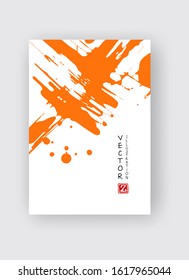 Orange ink brush stroke on white background. Japanese style. Vector illustration of grunge stains