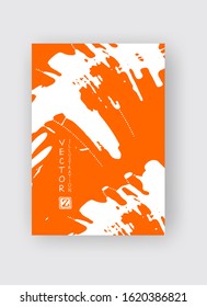 Orange ink brush stroke on white background. Japanese style. Vector illustration of grunge stains