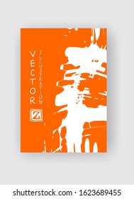 Orange ink brush stroke on white background. Japanese style. Vector illustration of grunge stains