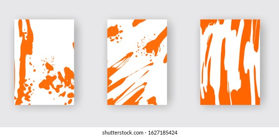 Orange ink brush stroke on white background. Japanese style. Vector illustration of grunge wave stains.Vector brushes illustration.