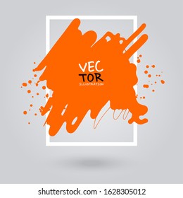 Orange ink brush stroke on white background. Simple style. Vector illustration of grunge stains