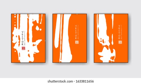 Orange ink brush stroke on white background. Japanese style. Vector illustration of grunge wave stains.Vector brushes illustration.