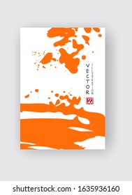 Orange ink brush stroke on white background. Japanese style. Vector illustration of grunge stains