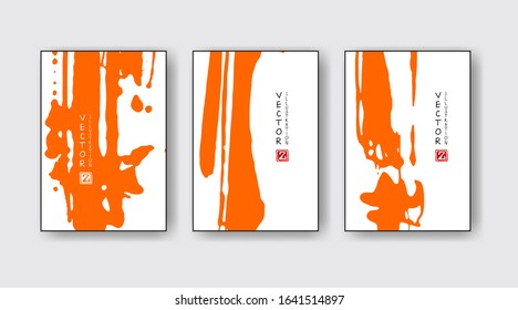 Orange ink brush stroke on white background. Japanese style. Vector illustration of grunge wave stains.Vector brushes illustration.