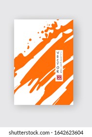 Orange ink brush stroke on white background. Japanese style. Vector illustration of grunge stains