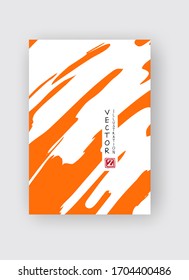 Orange ink brush stroke on white background. Japanese style. Vector illustration of grunge stains