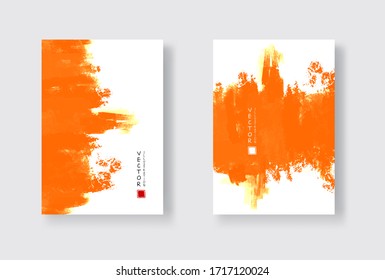 Orange ink brush stroke on white background. Japanese style. Vector illustration of grunge wave stains.Vector brushes illustration.