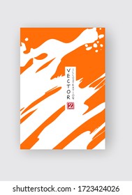 Orange ink brush stroke on white background. Japanese style. Vector illustration of grunge stains