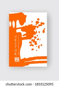 Icono de pincel de tinta naranja sobre fondo blanco. Estilo japonés. Ilustración vectorial de manchas de grano
