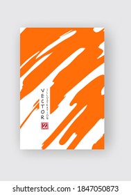 Orange ink brush stroke on white background. Japanese style. Vector illustration of grunge stains