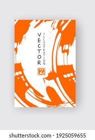 Icono de pincel de tinta naranja sobre fondo blanco. Estilo japonés. Ilustración vectorial de manchas de grano