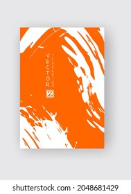 Icono de pincel de tinta naranja sobre fondo blanco. Estilo japonés. Ilustración vectorial de manchas de grano