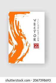 Orange ink brush stroke on white background. Japanese style. Vector illustration of grunge stains