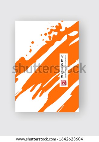 Orange ink brush stroke on white background. Japanese style. Vector illustration of grunge stains