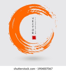 Toco redondo de tinta naranja sobre fondo blanco. Estilo japonés. Ilustración vectorial de las manchas de círculo de grunge