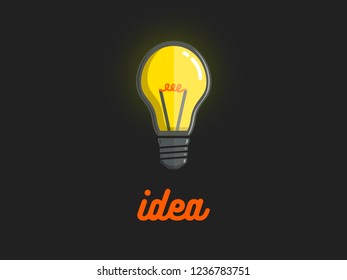 the orange inscription the idea of a glowing incandescent bulb instead of the letter i on a dark blue background