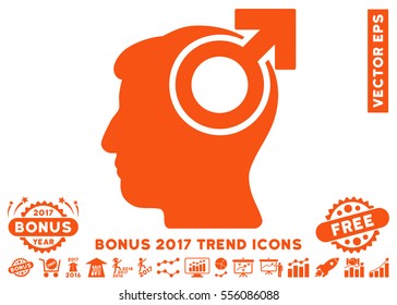 Orange Intellect Potency pictograph with bonus 2017 year trend elements. Vector illustration style is flat iconic symbols, white background.