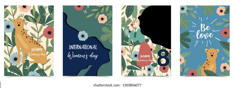 Orange International Happy Women's Day with women,flower,leopard and leaf