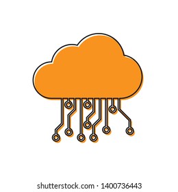Orange Internet of things icon isolated on white background. Cloud computing design concept. Digital network connection. Vector Illustration