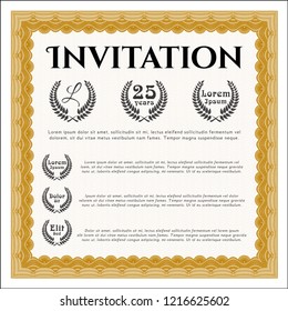 Orange Invitation. Artistry design. Customizable, Easy to edit and change colors. With guilloche pattern. 