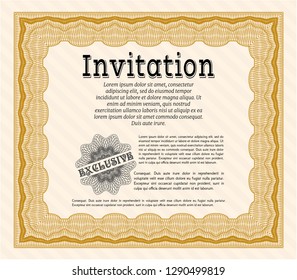 Orange Invitation. Artistry design. Customizable, Easy to edit and change colors. With great quality guilloche pattern. 