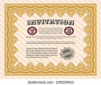 Orange Invitation. Artistry design. Detailed. With great quality guilloche pattern. 