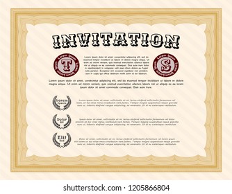 Orange Invitation. Artistry design. With linear background. Vector illustration. 