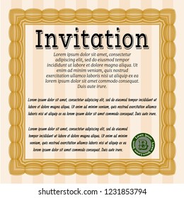 Orange Invitation. With background. Vector illustration. Money design. 